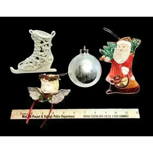 Lot of 4 Vintage Christmas Ornaments Santa Clause Angel Ice Skate Casino Logo
